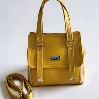 mustard-colour-faux-leather-handbag-for women-carry-handles-adjustable-cross-body-strap