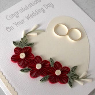 Handmade wedding congratulations card with quilled flowers