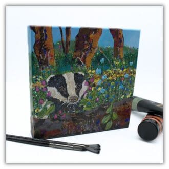 An original animal painting. A badger in a woodland. Ready to hang.