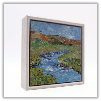 A small framed painting of Scottish landscape 11.5 x 11.5 x 3 cms.