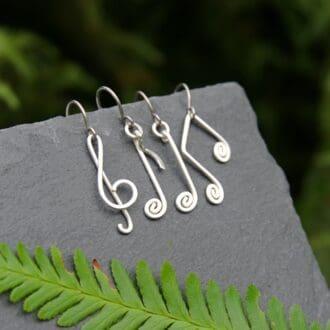 Handcrafted sterling silver musical notation earrings by Oruki Design