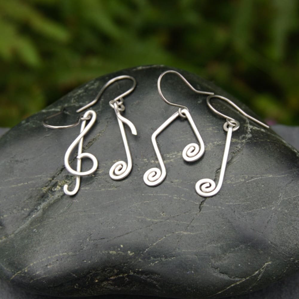 Handcrafted sterling silver music note earrings musician gift