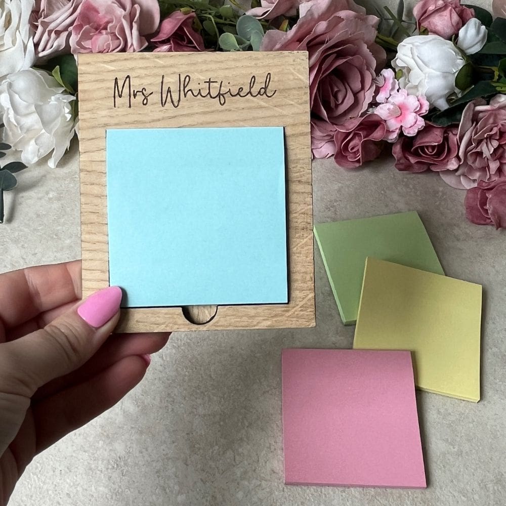 personalised sticky note pad holder for teacher hello homemade happiness