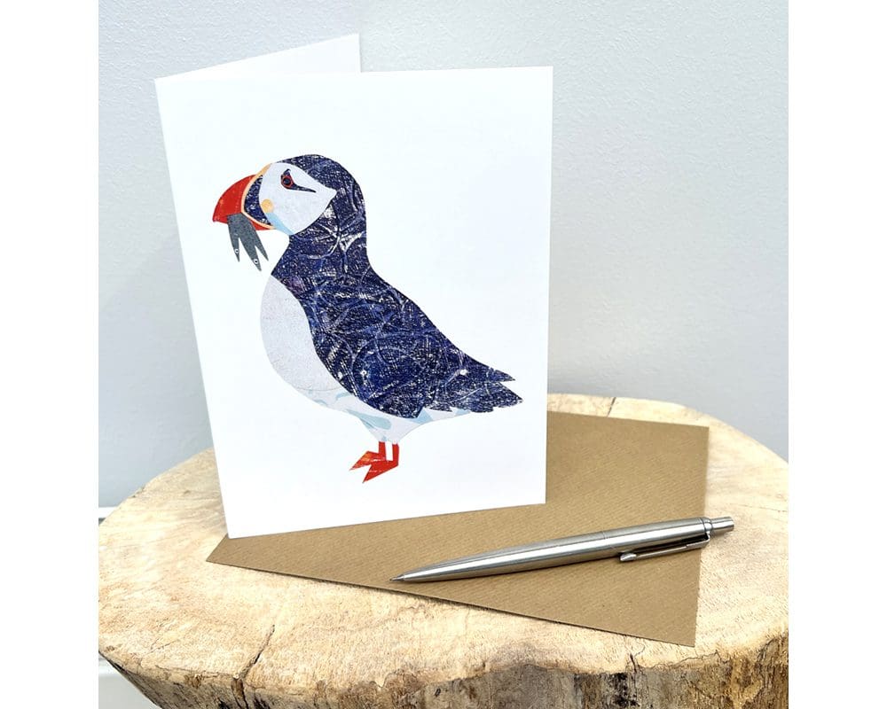 Percy Puffin collage illustration greeting card