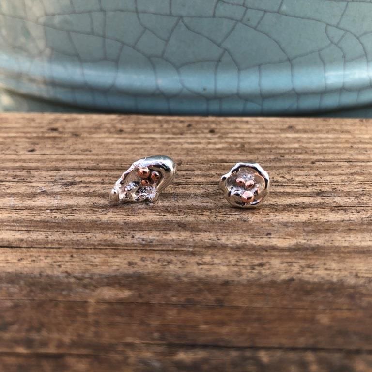 Silver-&-copper-water-cast-stud-earrings