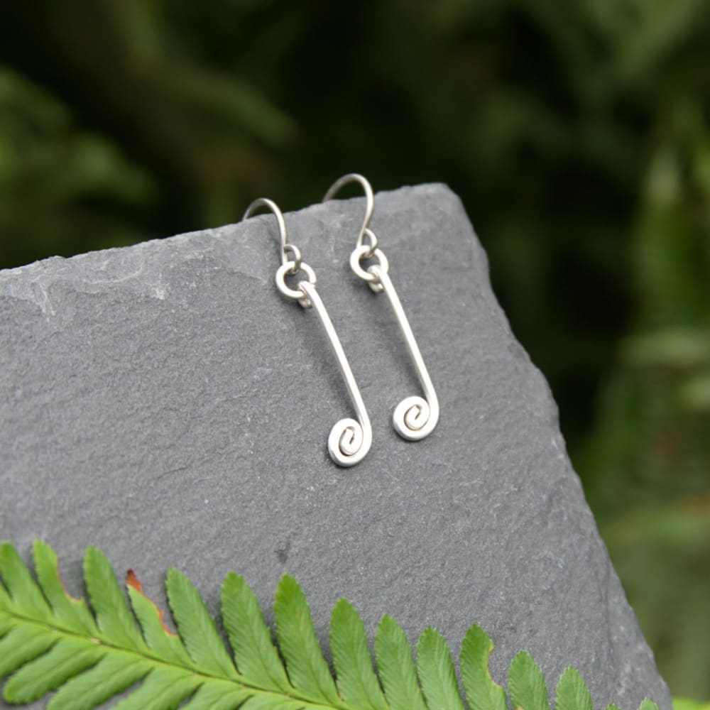 Handmade sterling silver crotchet note drop earrings by Oruki Design