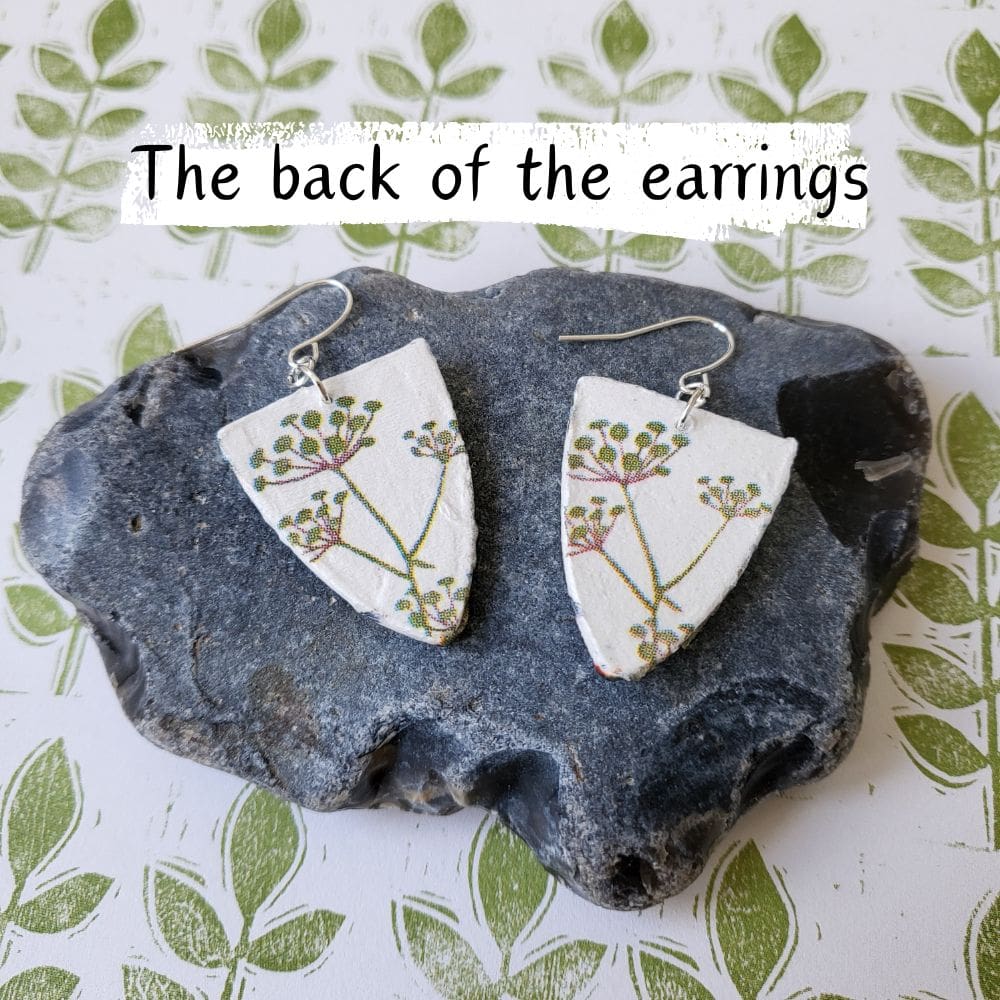 The pattern on the reverse of the handmade clay earrings