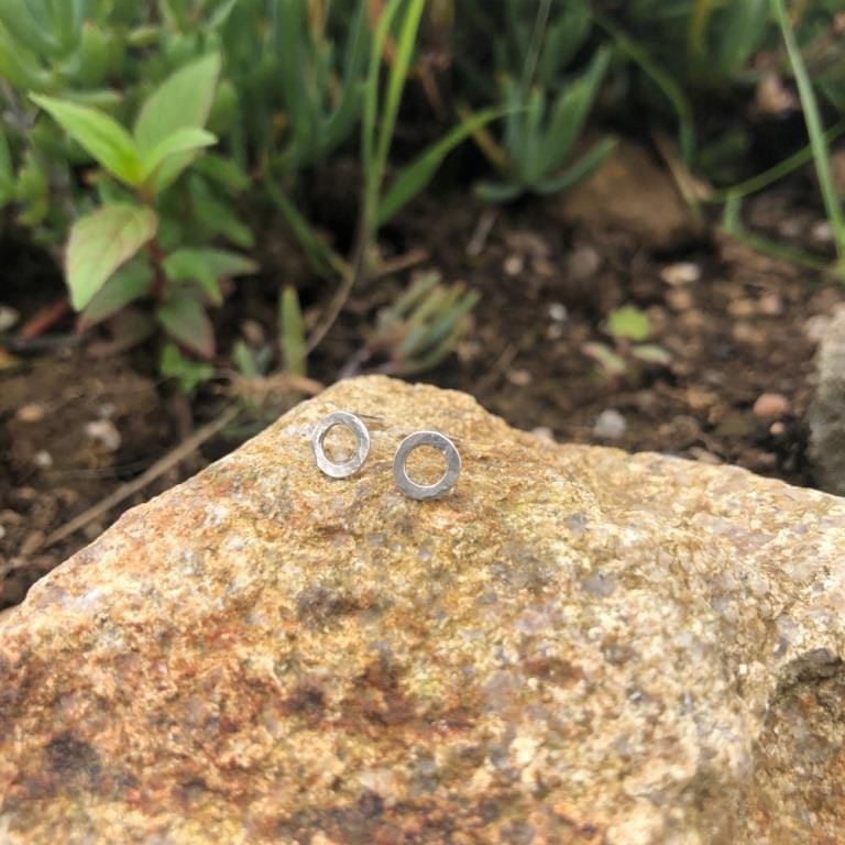 Silver-hammered-donut-stud-earrings