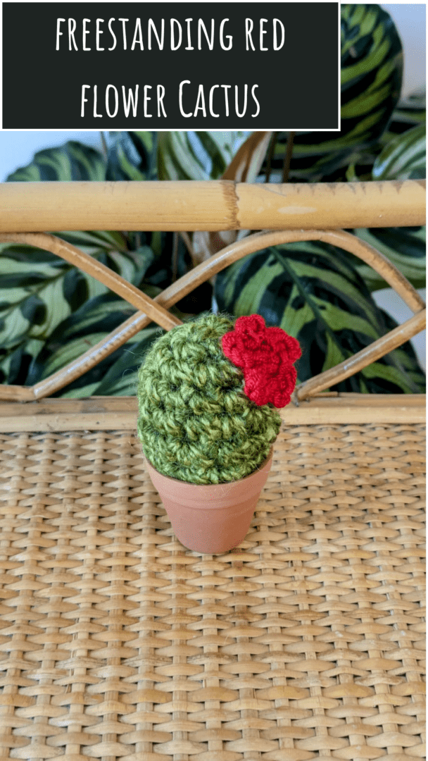 Freestanding Red Flower Crochet Cactus in a Terracotta Pot