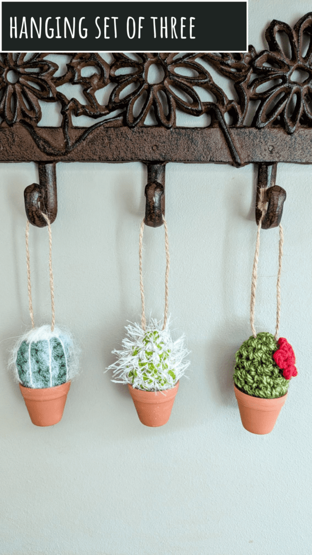 Set of Three Hanging Mini Crochet Cacti