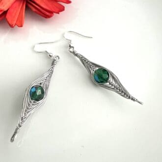 Aluminium Herring Earrings with Green Lustre Beads