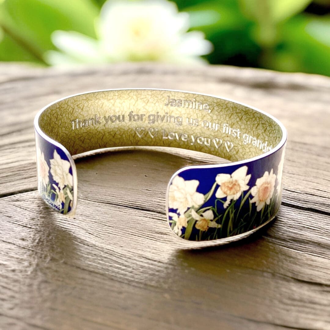 daffodil, bracelet, bangle spring, flowers, handmade uk, personalised