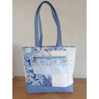 Blue and cream patchwork bag