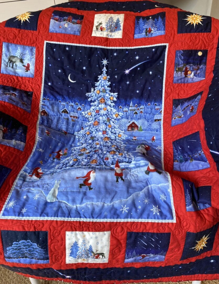 Blue and red Christmas child's quilt