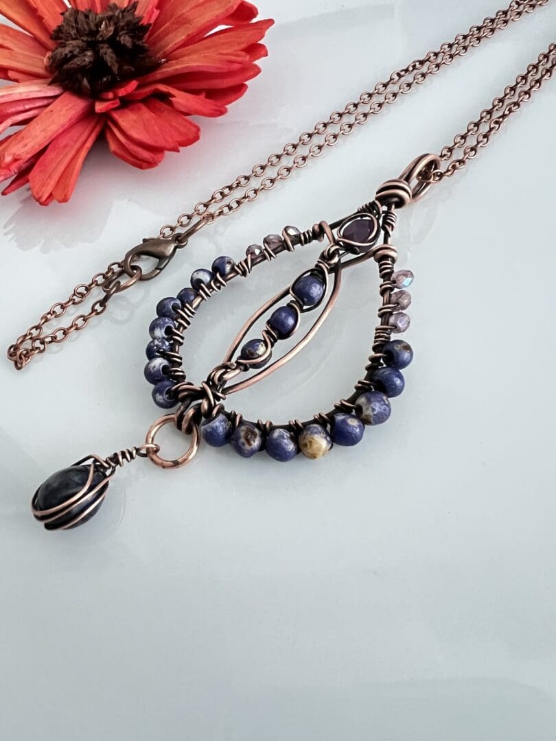 Copper and Blue Beaded Pendant