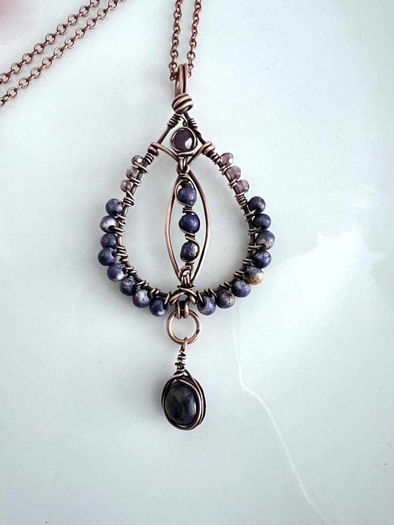 Copper and Blue Beaded Pendant