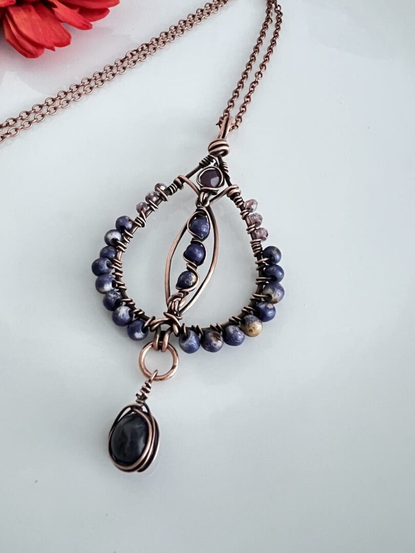 Copper and Blue Beaded Pendant