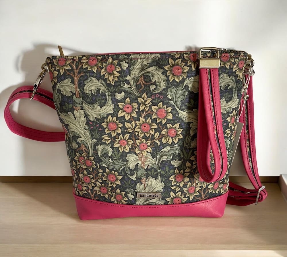 William Morris style canvas crossbody bag rear view