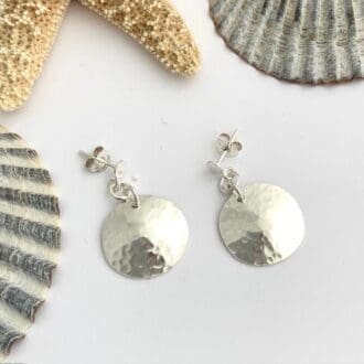 Dimpled Domed Disc Sterling Silver Drop Earrings
