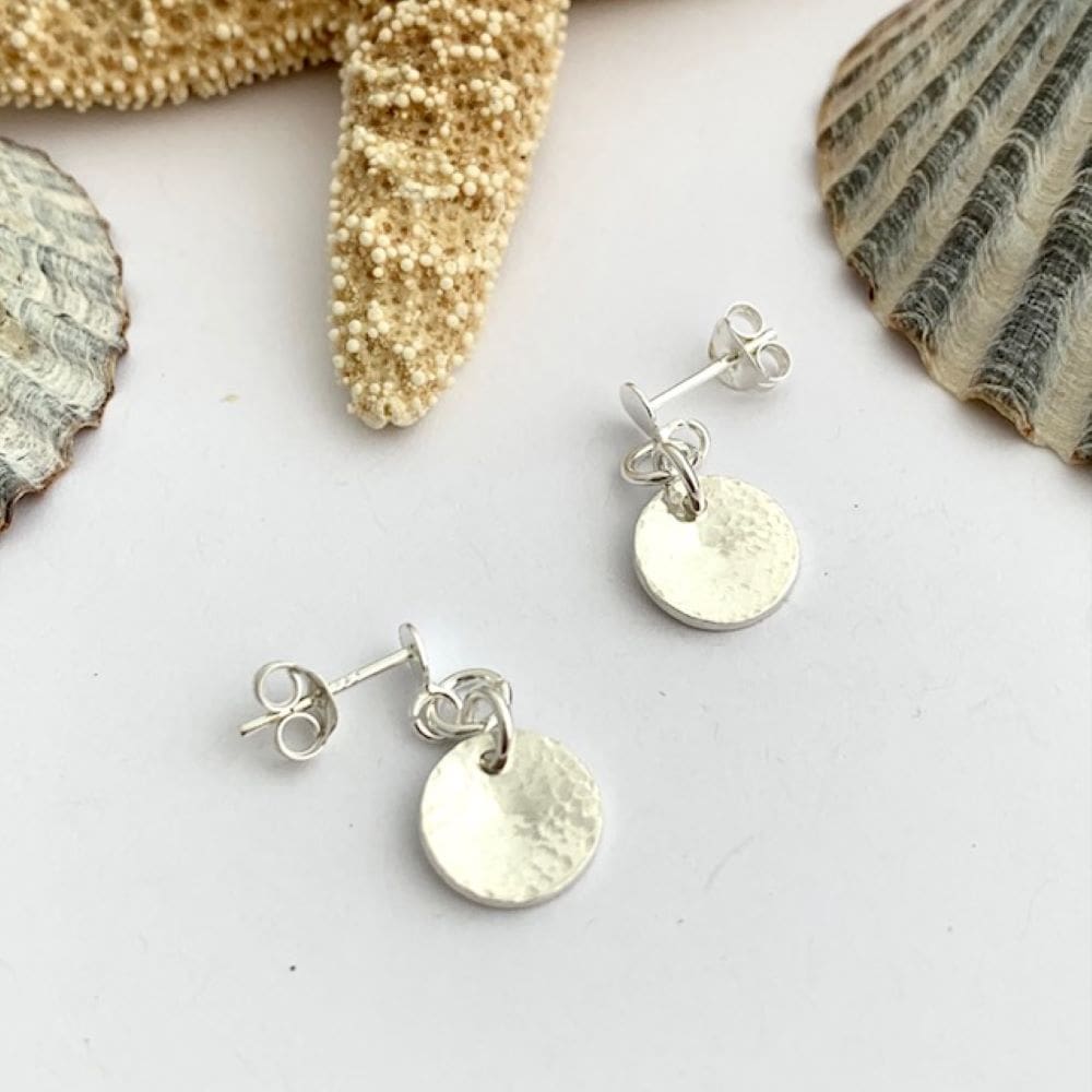 Dimpled Sterling Silver Circle Drop Earrings