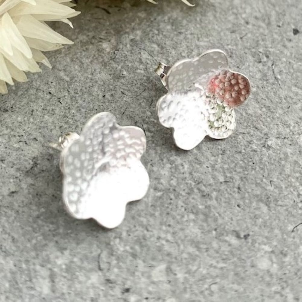 Dimpled Sterling Silver Flower Stud Earrings