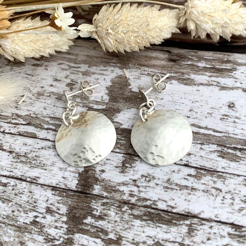 Domed Sterling Silver Hammered Circle Earrings