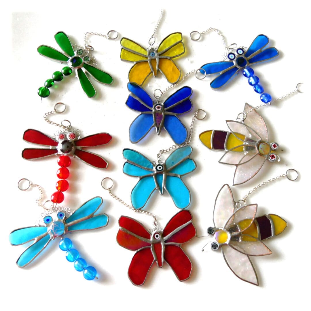 Dragonfly Butterfly Bee Stained glass suncatcher handmade joysofglass