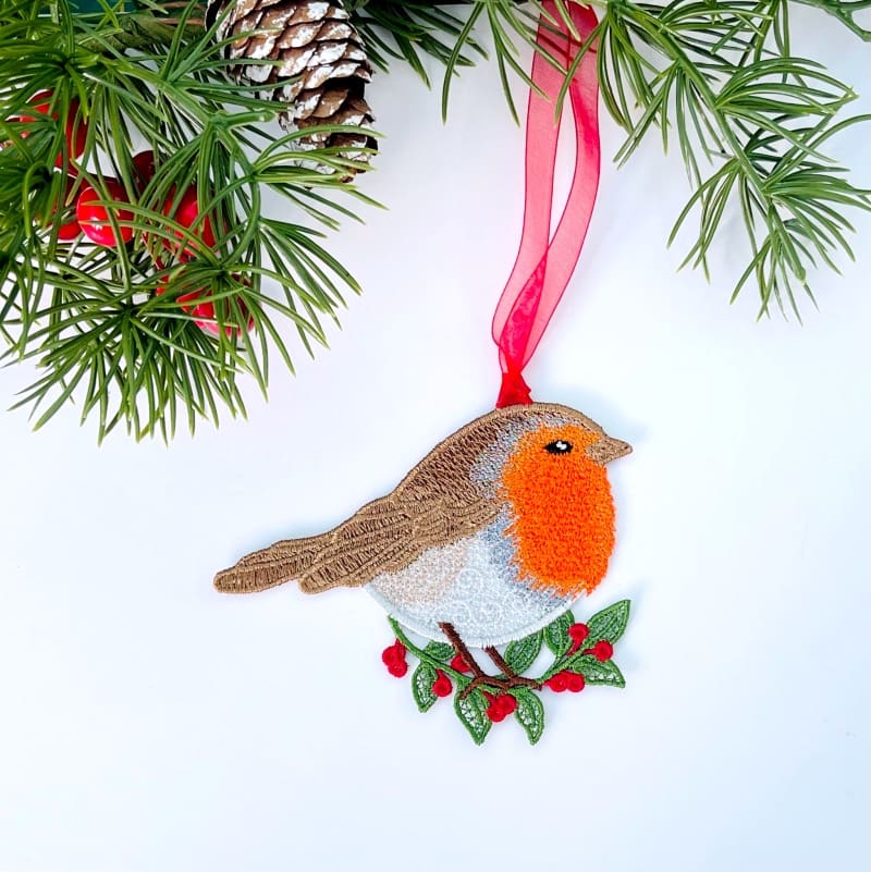 Free Standing Lace Christmas Robin Hanging Decoration
