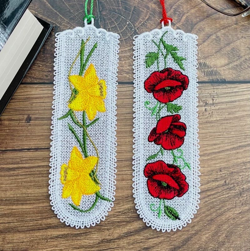 Free Standing Lace Embroidered Flower Bookmarks Gift Closeup