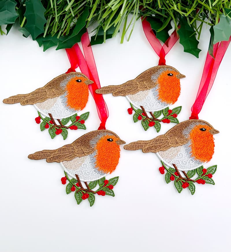Free Standing Lace Christmas Robin Hanging Decoration Four