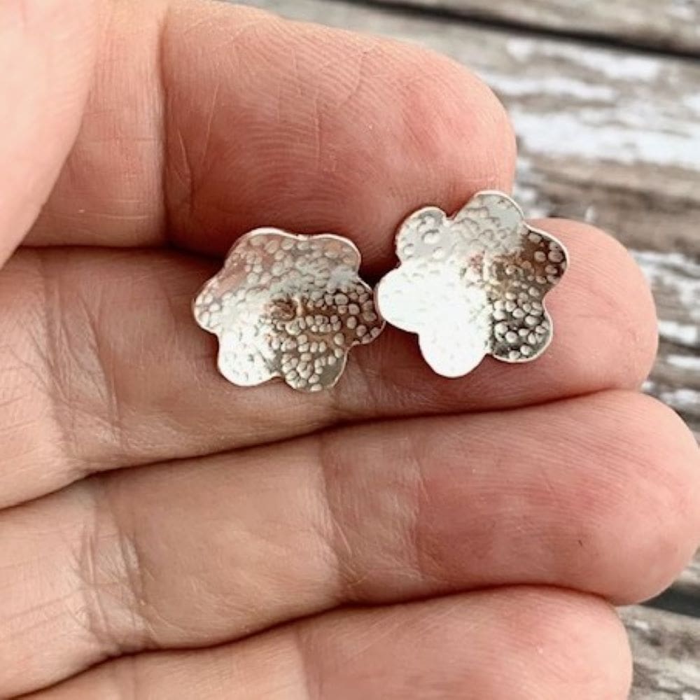 Hammered Flower Sterling Silver Studs