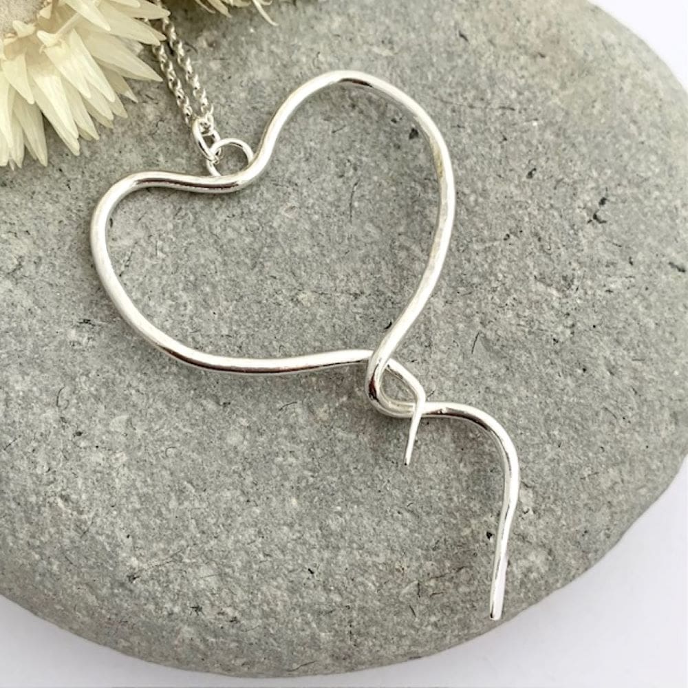 Hammered Large Sterling Silver Heart Necklace