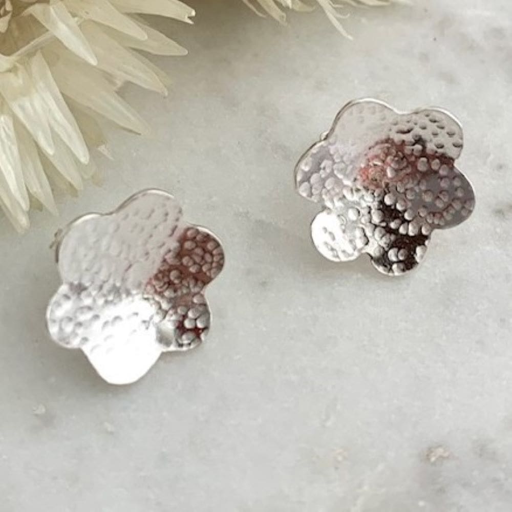 Hammered Sterling Silver Flower Stud Earrings