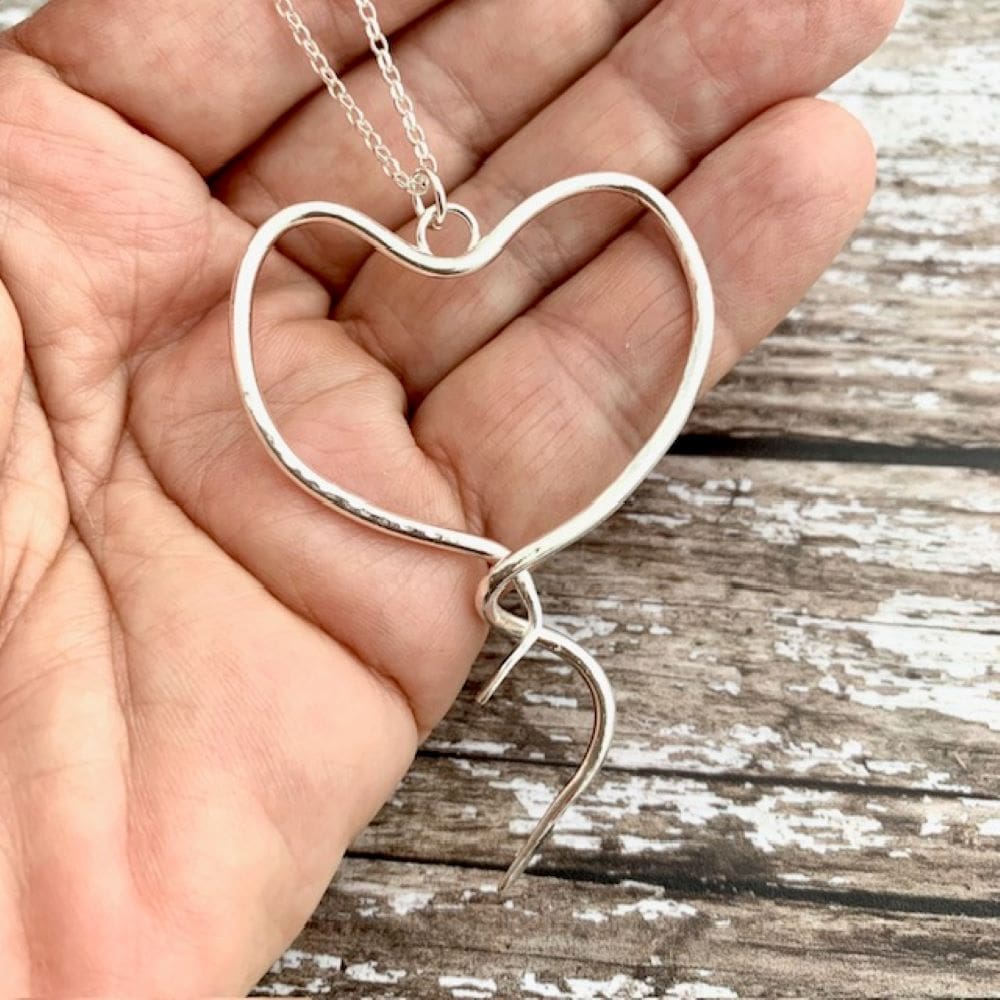 Hammered Sterling Silver Large Heart Pendant