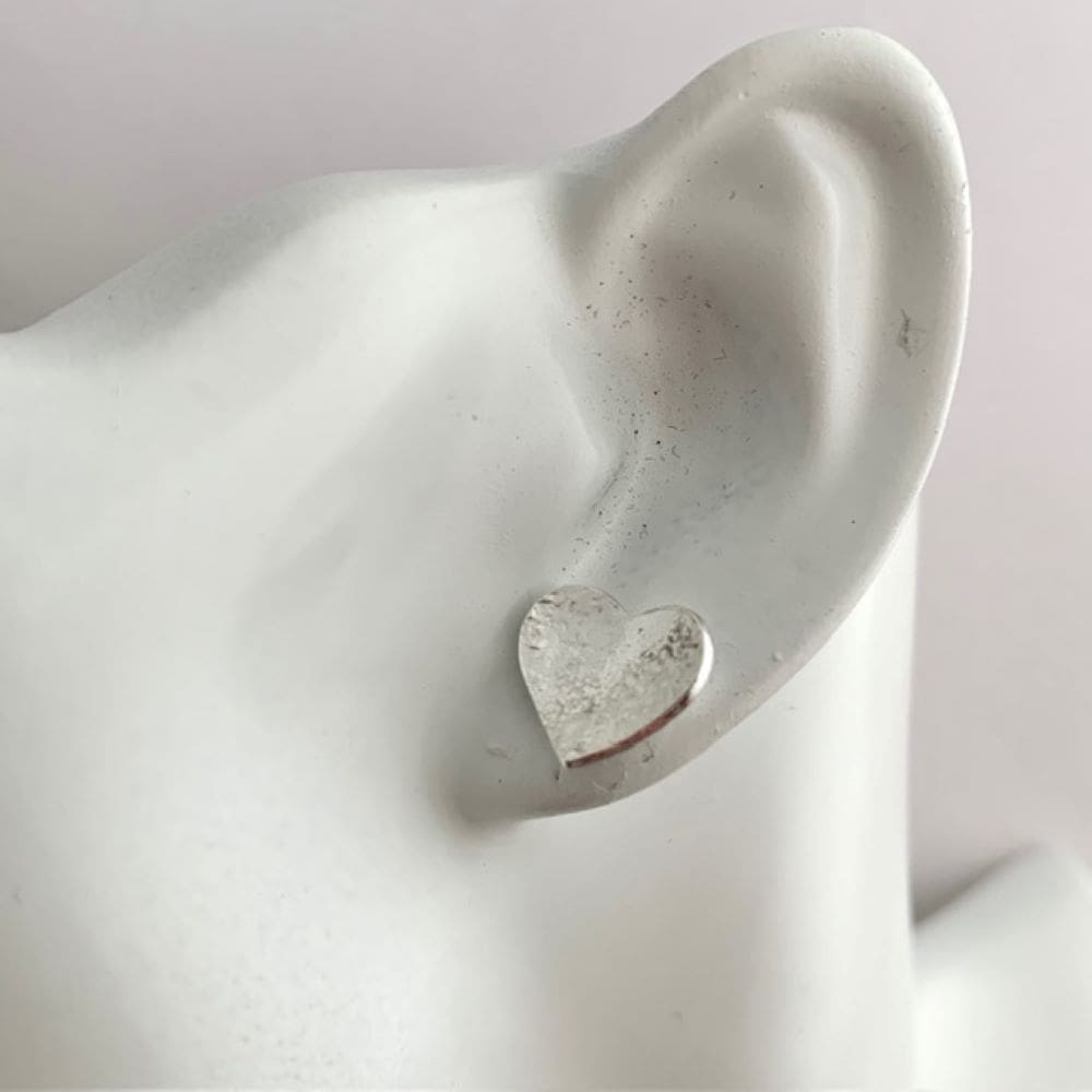 Handmade Rustic Sterling Silver Heart Stud Earrings