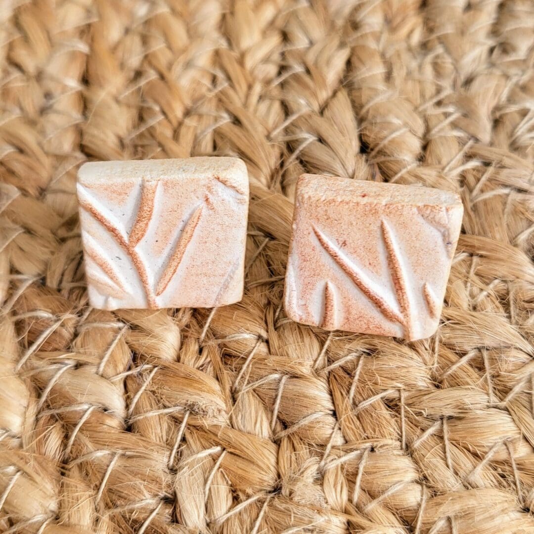 Square stud earrings handmade in clay