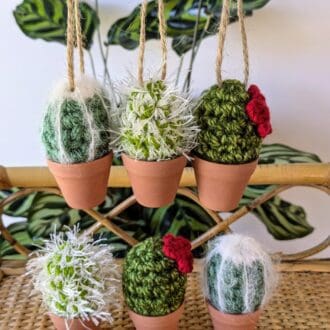 Set of Three Mini Hanging and Freestanding Crochet Cacti