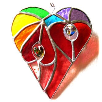heart of hearts stained glass suncatcher rainbow handmade