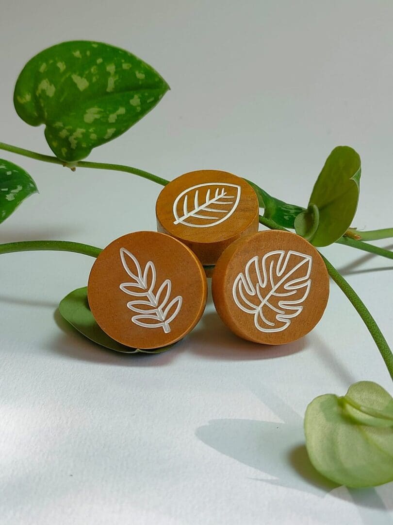 Wooden Furniture Knobs with Engraved Leaf Design