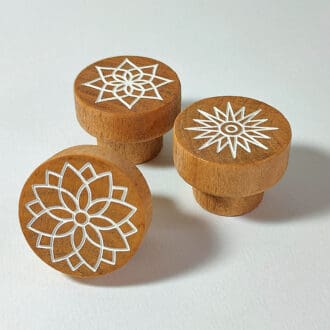 Wooden Furniture Knobs with an Engraved Mandala Design