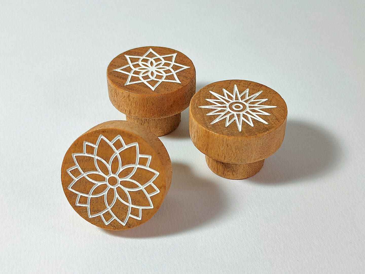 Wooden Furniture Knobs with an Engraved Mandala Design