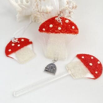 Fused glass toadstool sun catcher or plant stake