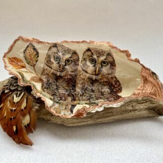 Two owls decoupaged shell