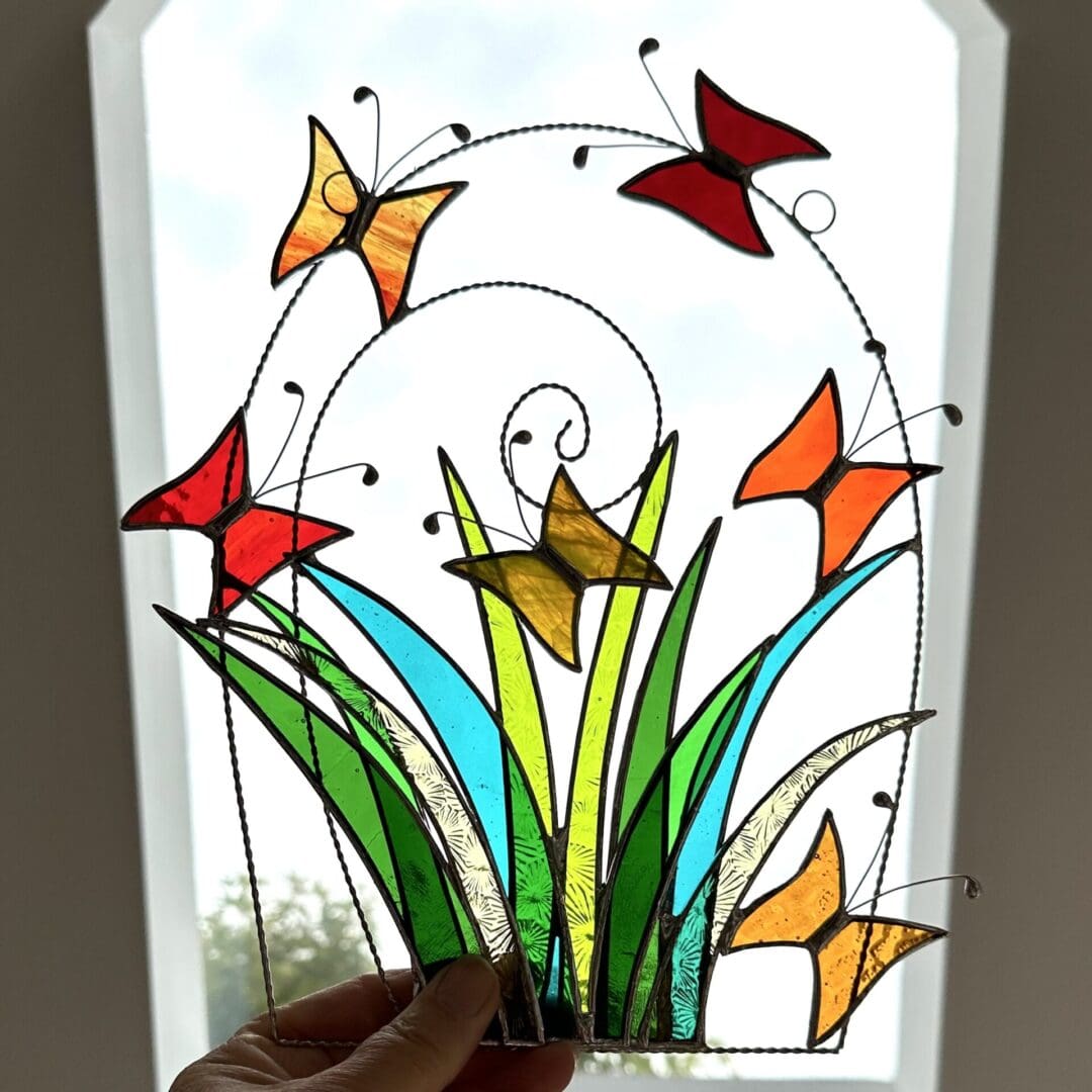 Stained glass butterfly meadow