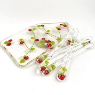 Strawberry coaster and drink stirrer set