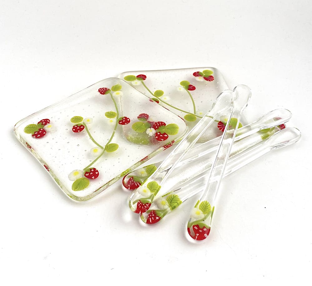 Strawberry coaster and drink stirrer set