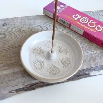 White Incense Holder Ceramic Handmade Lotus Design