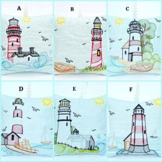 Lighthouse Beach Seaside Lavender Bag Collage
