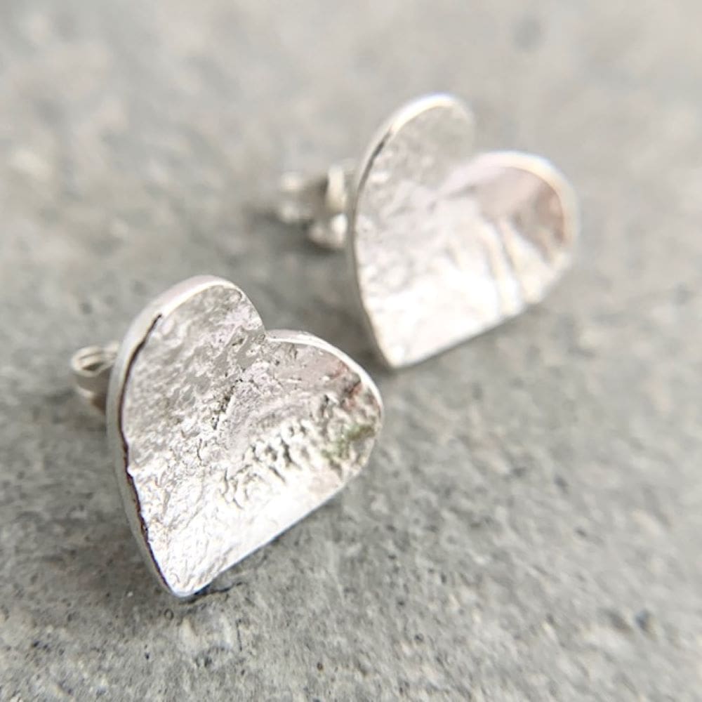 Little Textured Sterling Silver Heart Stud Earrings