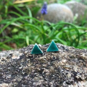 Silver-Triangle-Turquoise-Green-Stud-Earrings